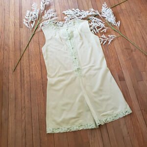 Vintage Lingerie Romper by Lorraine Pastel Lime Green Nylon w/ Lace Size…